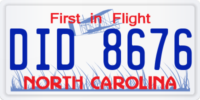 NC license plate DID8676