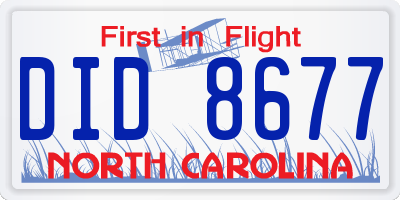 NC license plate DID8677
