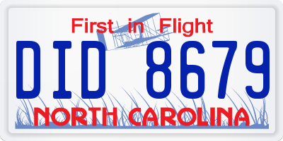 NC license plate DID8679