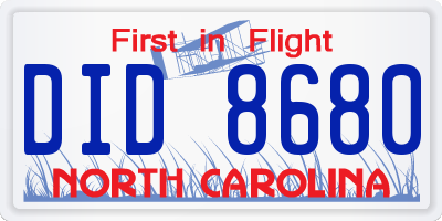 NC license plate DID8680