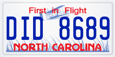 NC license plate DID8689