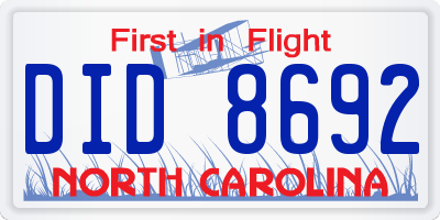 NC license plate DID8692