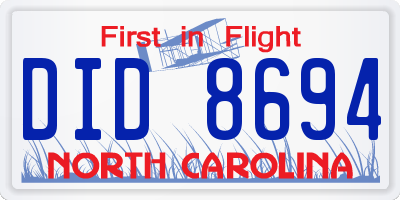 NC license plate DID8694
