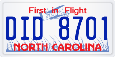 NC license plate DID8701