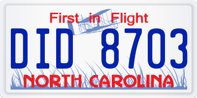 NC license plate DID8703