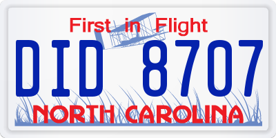 NC license plate DID8707