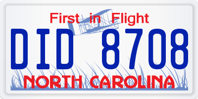 NC license plate DID8708