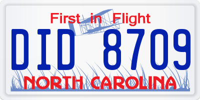 NC license plate DID8709