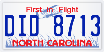 NC license plate DID8713