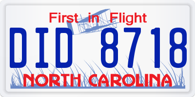 NC license plate DID8718