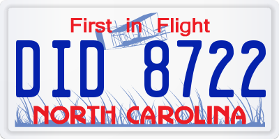NC license plate DID8722