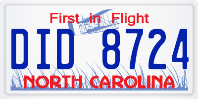NC license plate DID8724