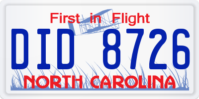 NC license plate DID8726