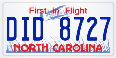 NC license plate DID8727