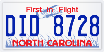 NC license plate DID8728