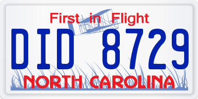 NC license plate DID8729