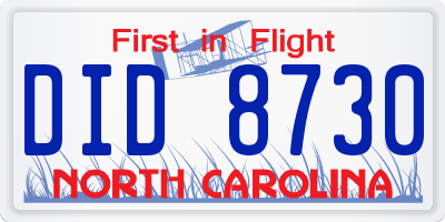 NC license plate DID8730
