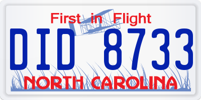 NC license plate DID8733