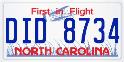 NC license plate DID8734