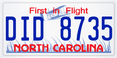 NC license plate DID8735