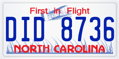 NC license plate DID8736