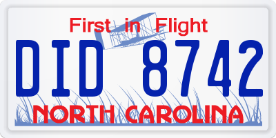 NC license plate DID8742