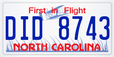 NC license plate DID8743