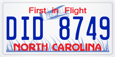 NC license plate DID8749