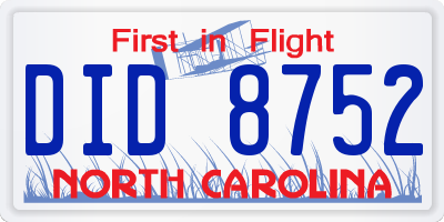 NC license plate DID8752