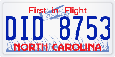 NC license plate DID8753