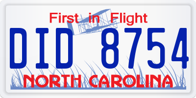 NC license plate DID8754