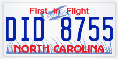 NC license plate DID8755