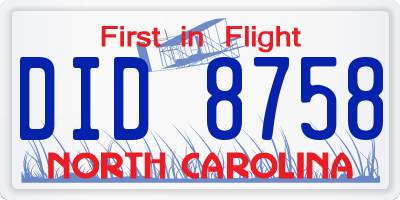 NC license plate DID8758
