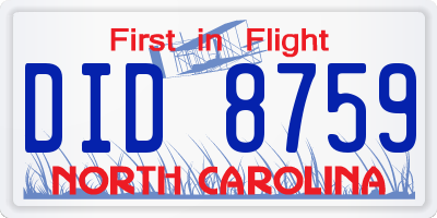 NC license plate DID8759