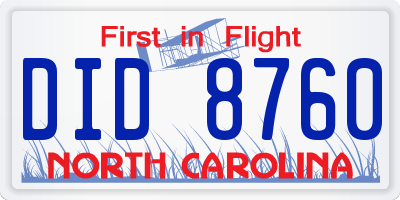 NC license plate DID8760