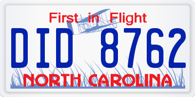 NC license plate DID8762