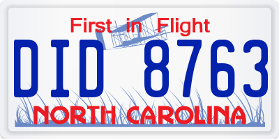 NC license plate DID8763