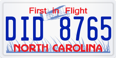 NC license plate DID8765