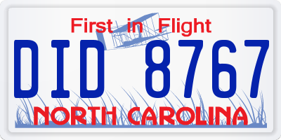 NC license plate DID8767