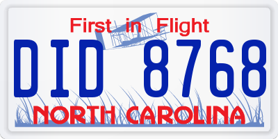 NC license plate DID8768