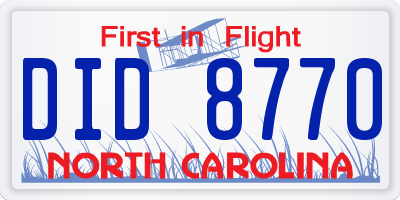 NC license plate DID8770