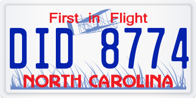 NC license plate DID8774