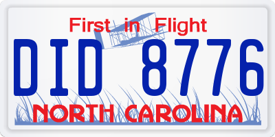 NC license plate DID8776