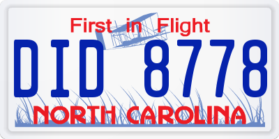 NC license plate DID8778