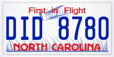 NC license plate DID8780