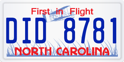 NC license plate DID8781