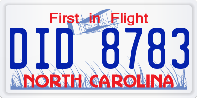 NC license plate DID8783