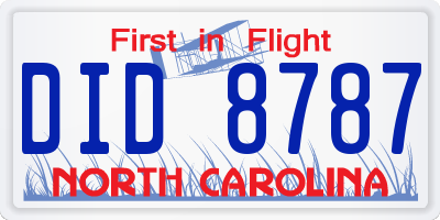 NC license plate DID8787