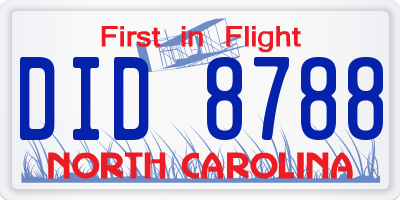 NC license plate DID8788
