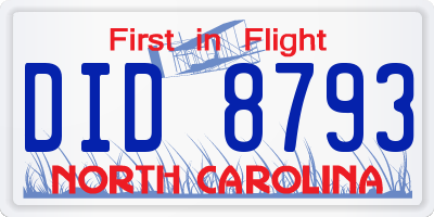 NC license plate DID8793